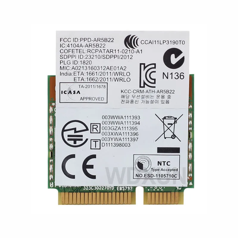 Atheros AR9462 AR5B22 WB222 Half Mini PCIe 802.11 a/b/g/n 300Mbps+Bluetooth4.0 wifi card