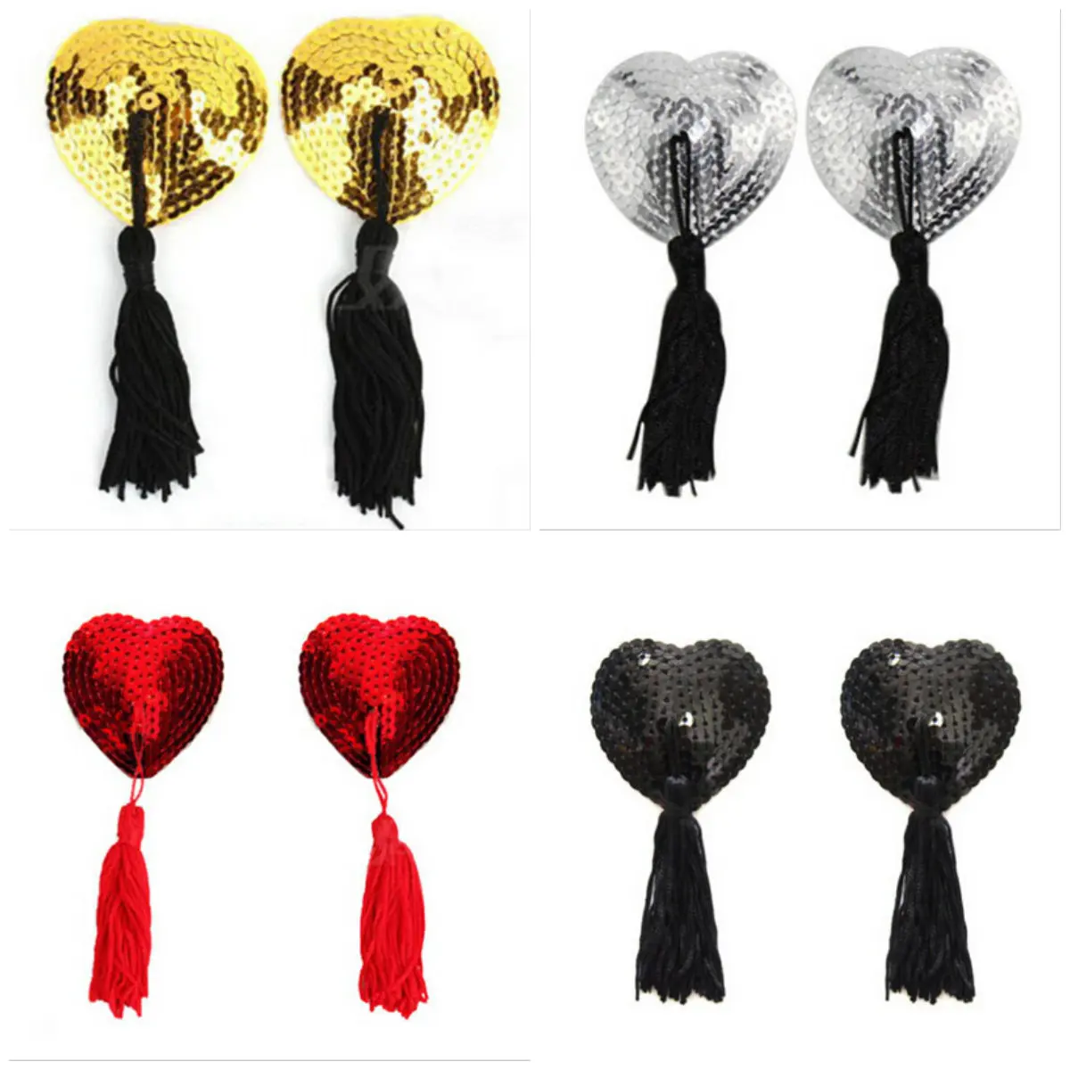 1 Pair Sexy Pasties Stickers Self Adhesive Heart Shape Bra Nipple Cover Women Lingerie Sequin Tassel Breast Bra Nipple Cover