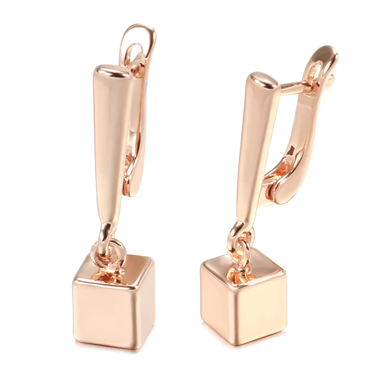 Kinel Hot Fashion Glossy Dangle Earrings For Women 585 Rose Gold Color Simple Square Pendant Accessories Daily Fine Jewelry