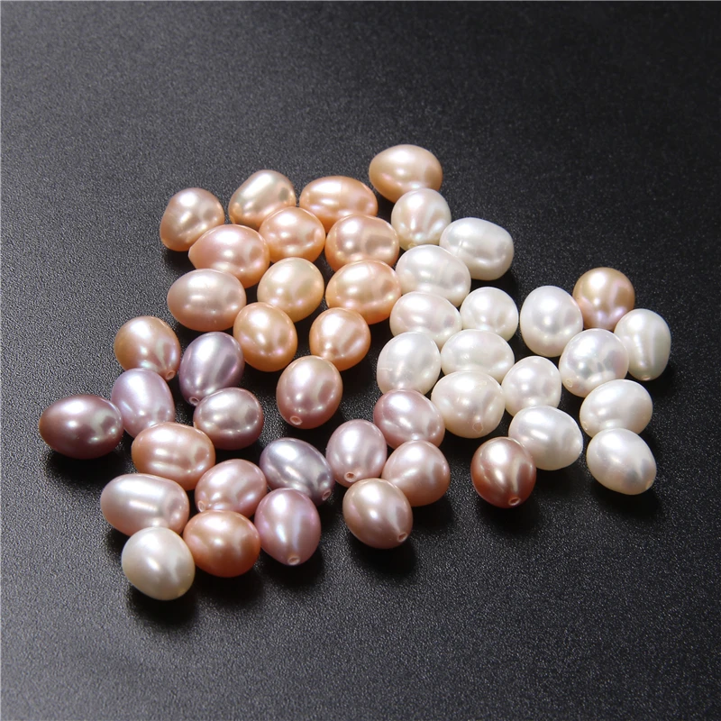 8-9mm Half Drilled Drop Natural Pearls Cultured White Oval Pearl Beads Half Hole Jewelry Making DIY Accessories Craft Earrings