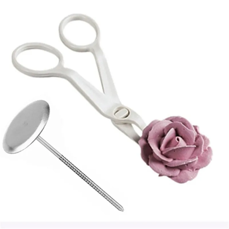 2Pcs/Set Plastic Cream Flower Transfer Scissors Stainless Steel Cake Nail Decor Flower Lifter Stand Cake Decorating Tools