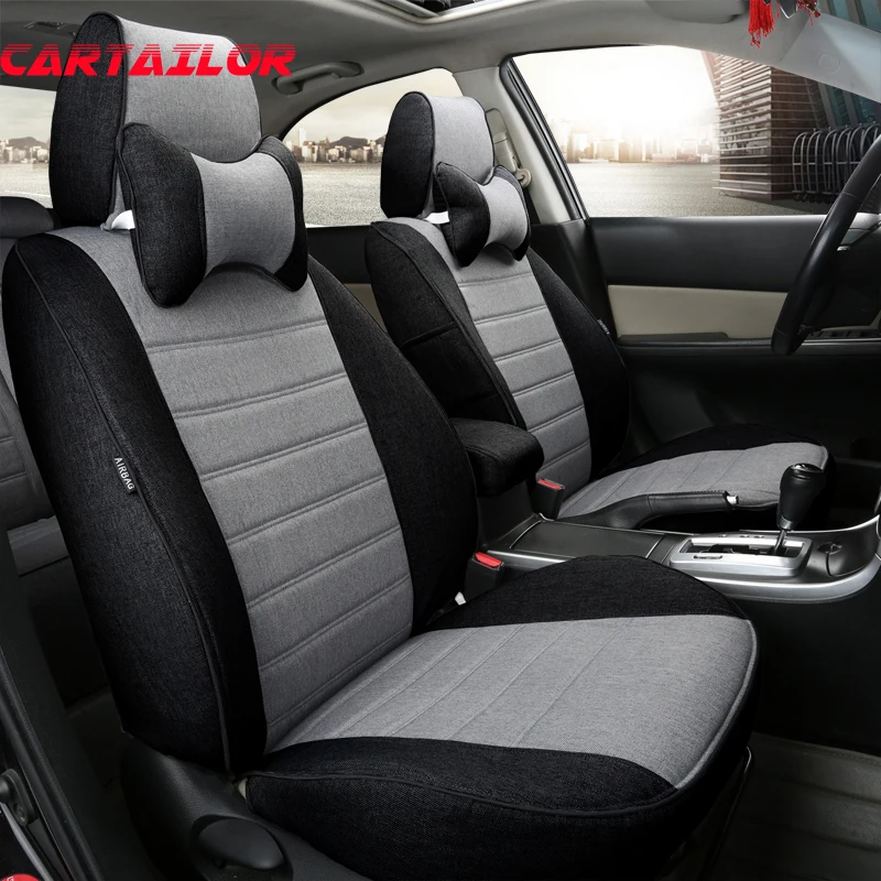 CARTAILOR Flax Cover Seats for Land Rover Range Rover Car Seat Cover Set Comfortable Car Seat Protector Black Decoration Cushion