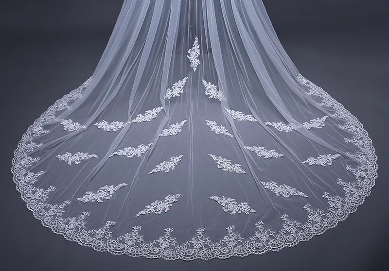 Cathedral Wedding Veils Two Layers with Comb Lace Applique Matrimonio boda Wedding accessories welon Wedding Veil