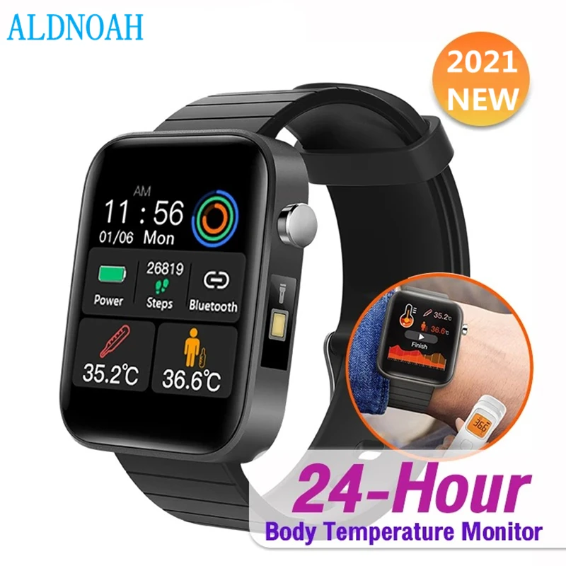 2021 NEW T68 Smart Watch Men Body Temperature Measure Heart Rate Blood Pressure Oxygen Bracelet Call Reminder Smart Watch Black