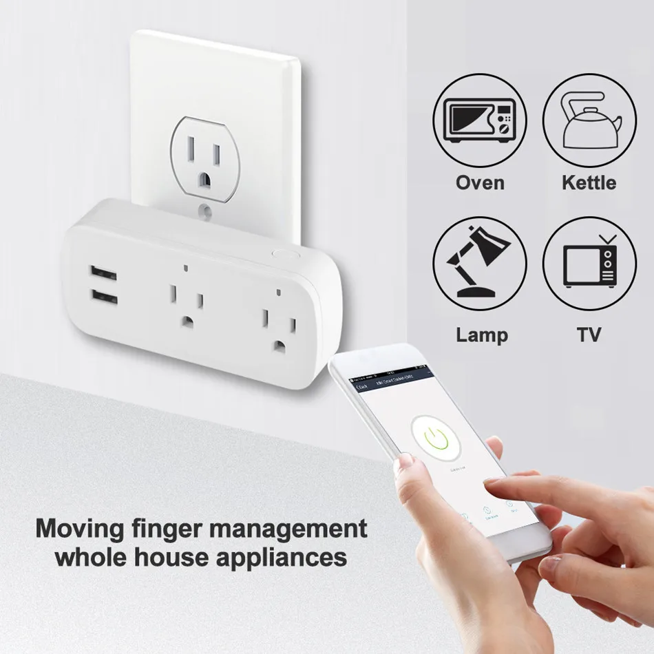 CZ08 Smart Socket Wifi Mobile Phone Switch Timing Plug Voice Control USB US Standard