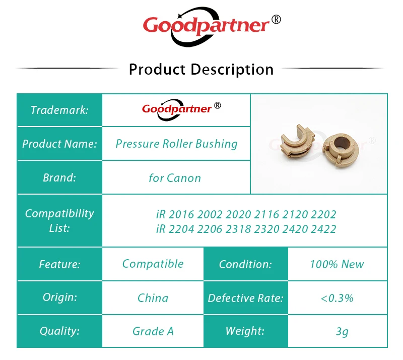 10X FU5-1520-000 FU5-1519-000 Fuser Lower Pressure Roller Bushing for CANON iR 2016 2002 2020 2116 2120 2202 2204 2206 2318 2320