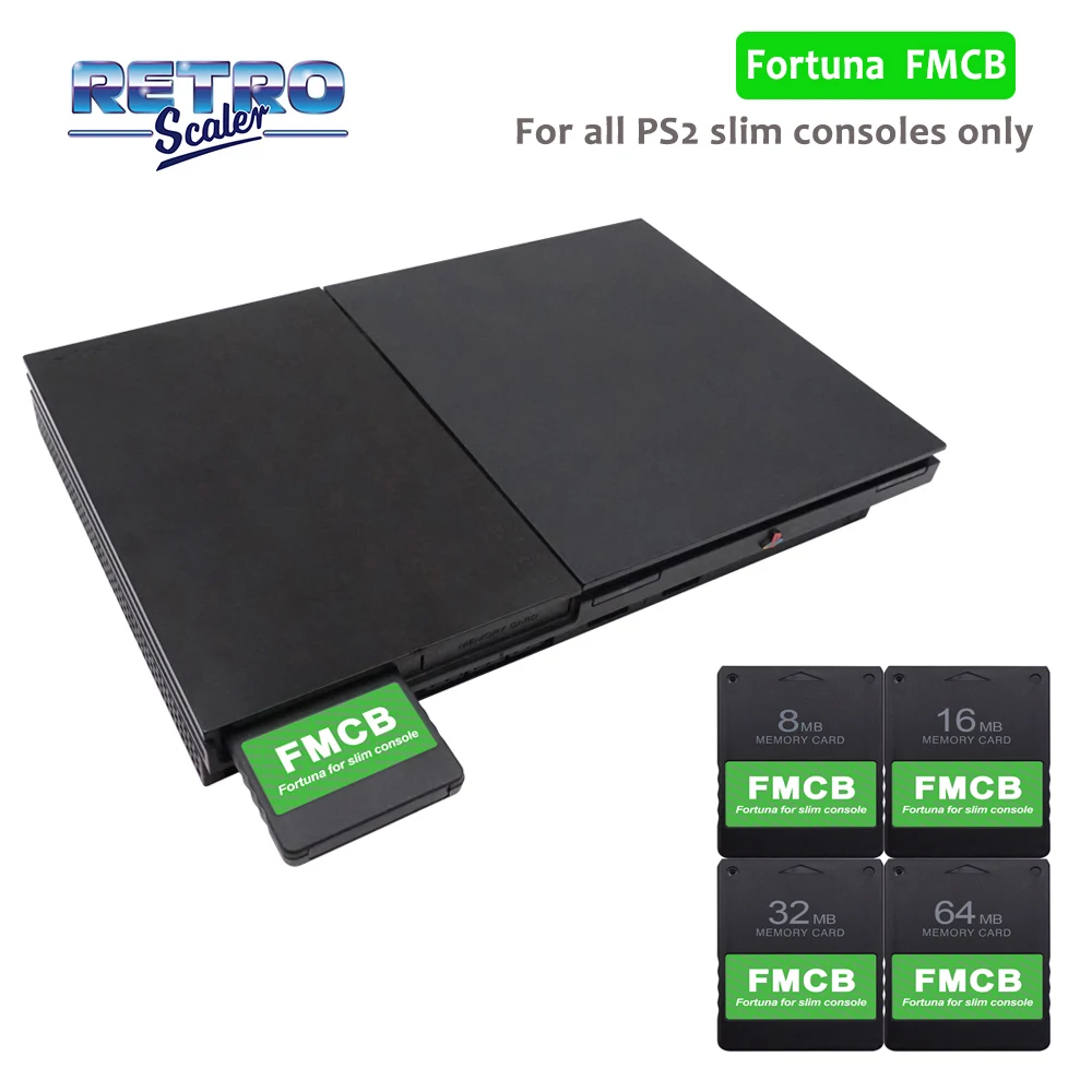 RetroScaler Fortuna Free McBoot FMCB tarjeta de memoria de 8MB, 16MB, 32MB, 64MB, tarjeta de programa para todas las consolas de juegos PS2 Slim