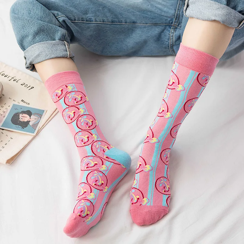 Fashion Streetwear Funny Print Socks Women Eyes Shell Ladies Novelty Designer Skateboard Street Cool Cute Gift Pink Purple Blue