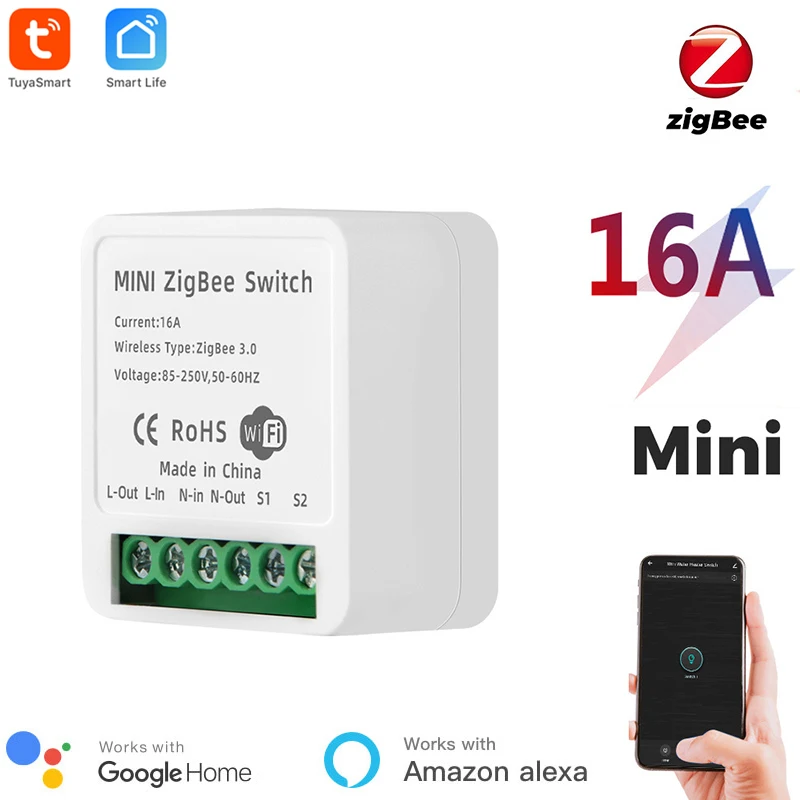 Smart Life Zigbee Mini Breaker, interruptor de encendido y apagado de 2 vías, interruptor de Control Dual de escalera, Compatible con Alexa y Google Home