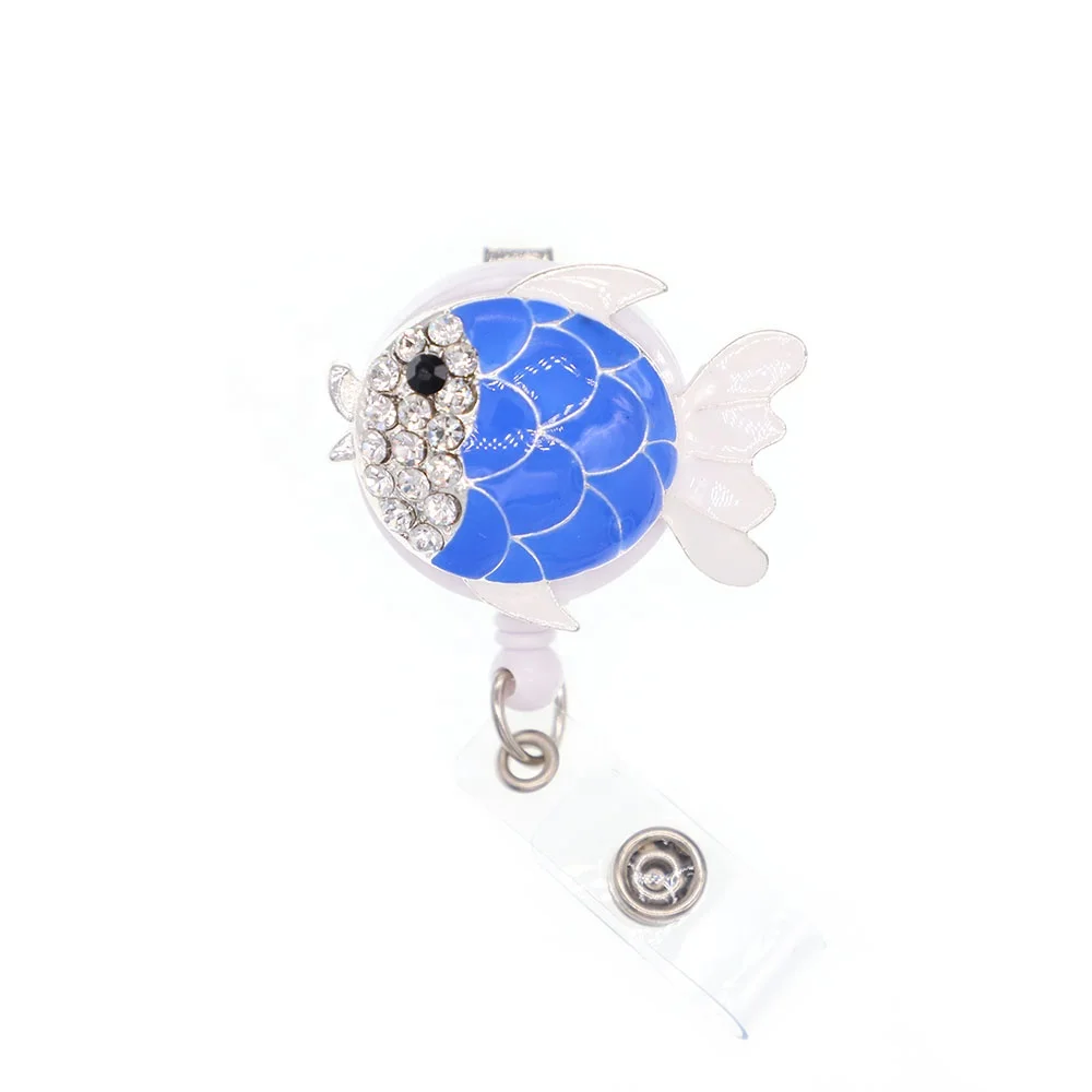 

Bling Rhinestone Retractable Badge Reel Fish ID Badge Holder