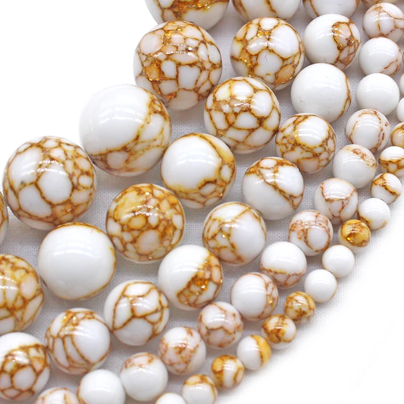 White Howlite Spun Gold Loose Stone Round Spacer Beads for Jewelry Making DIY Bracelet Necklace 15'' strand 4/6/8/10/12mm image 5