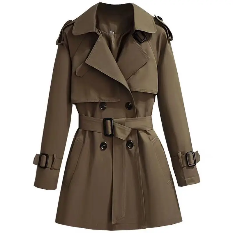 

High-End Short Women Trench Coat 2023 New Spring Autumn Double Breasted Coat Slim Female Windbreaker Outerwear With Belt