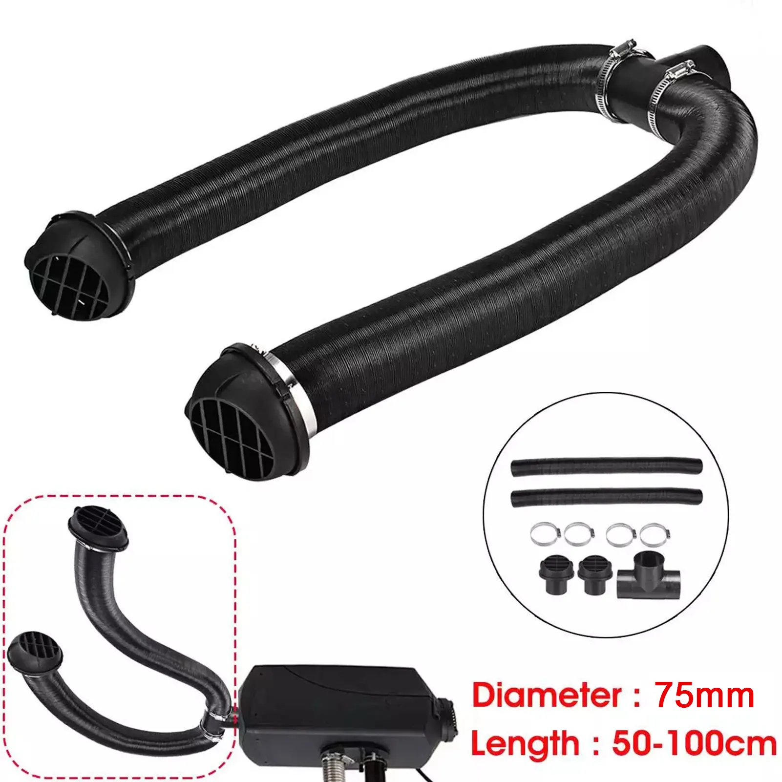 75mm Car Auto Heater Pipe Duct Warm Air Outlet Vent Hose Clips Eberspacher For Heater Autonomous Heate