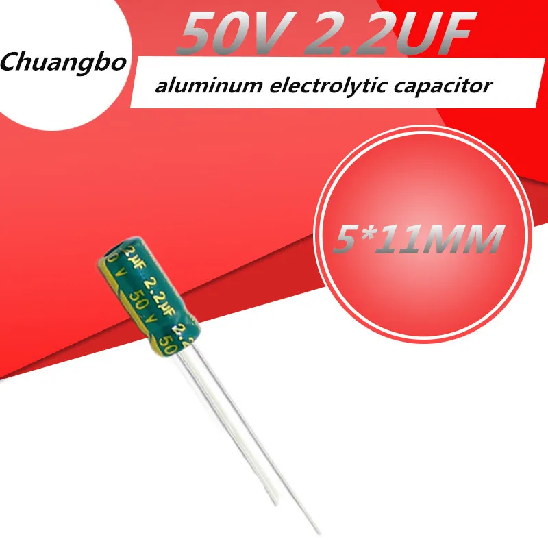 20 sztuk/partia wysokiej jakości 50V2.2UF 50V 2.2UF 5*11MM niski ESR/impedancja wysokiej częstotliwości aluminium kondensator elektrolityczny