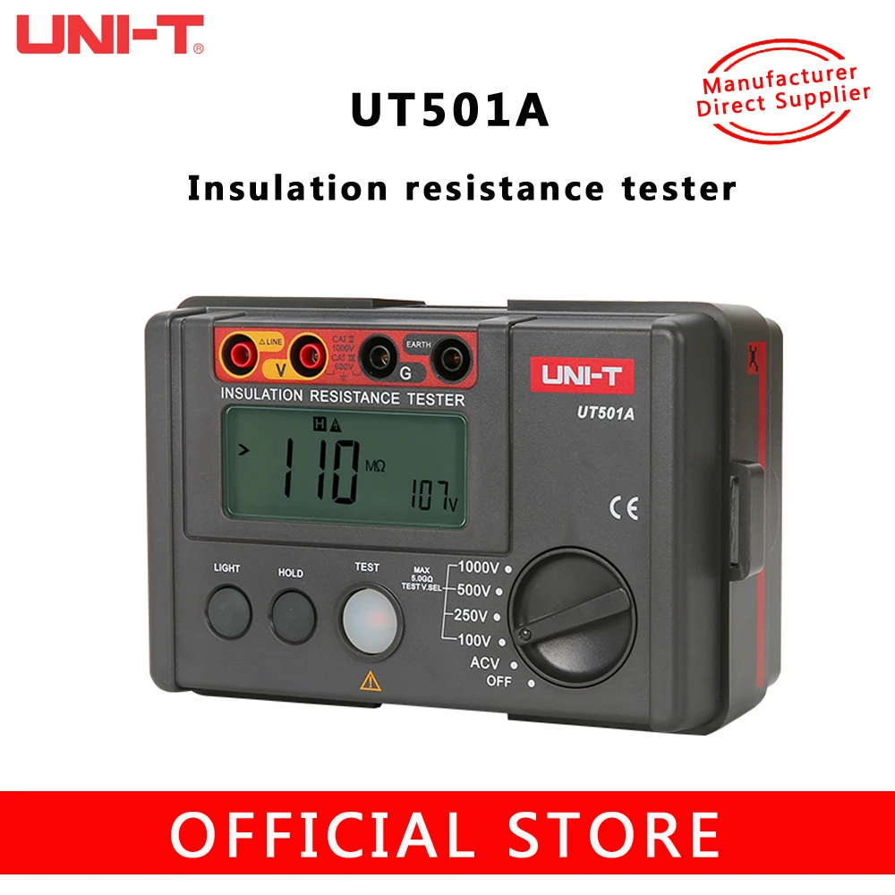 

UNI-T UT501A 1000V Insulation Resistance Meter Ground Tester Mipohmmeter Voltmeter LCD Display Alarm Light Buzzer