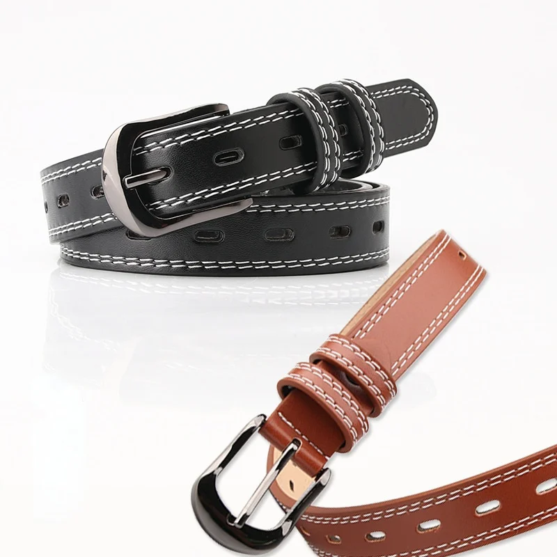 New Women's Belt Double Line Decoration Fashion All-Match Waistband Female Oval Pin Buckle Decorative Classic Vintage Waist Belt