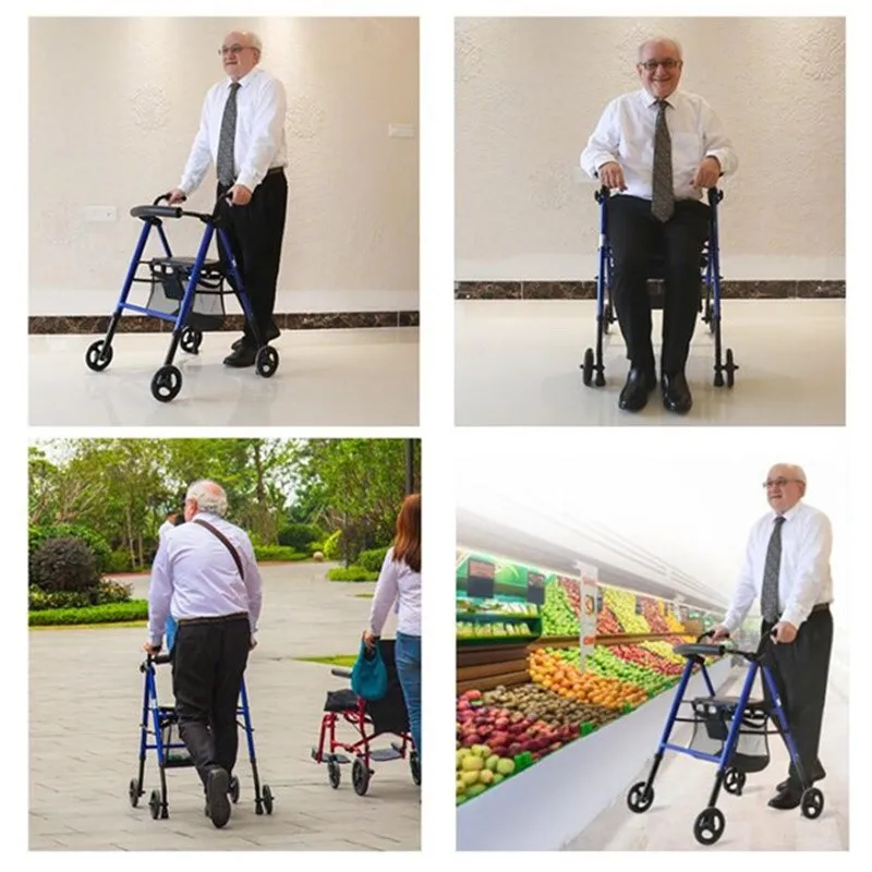 Walking chair can sit the elderly walking aid Aluminum alloy can push portable home walking aid with seat