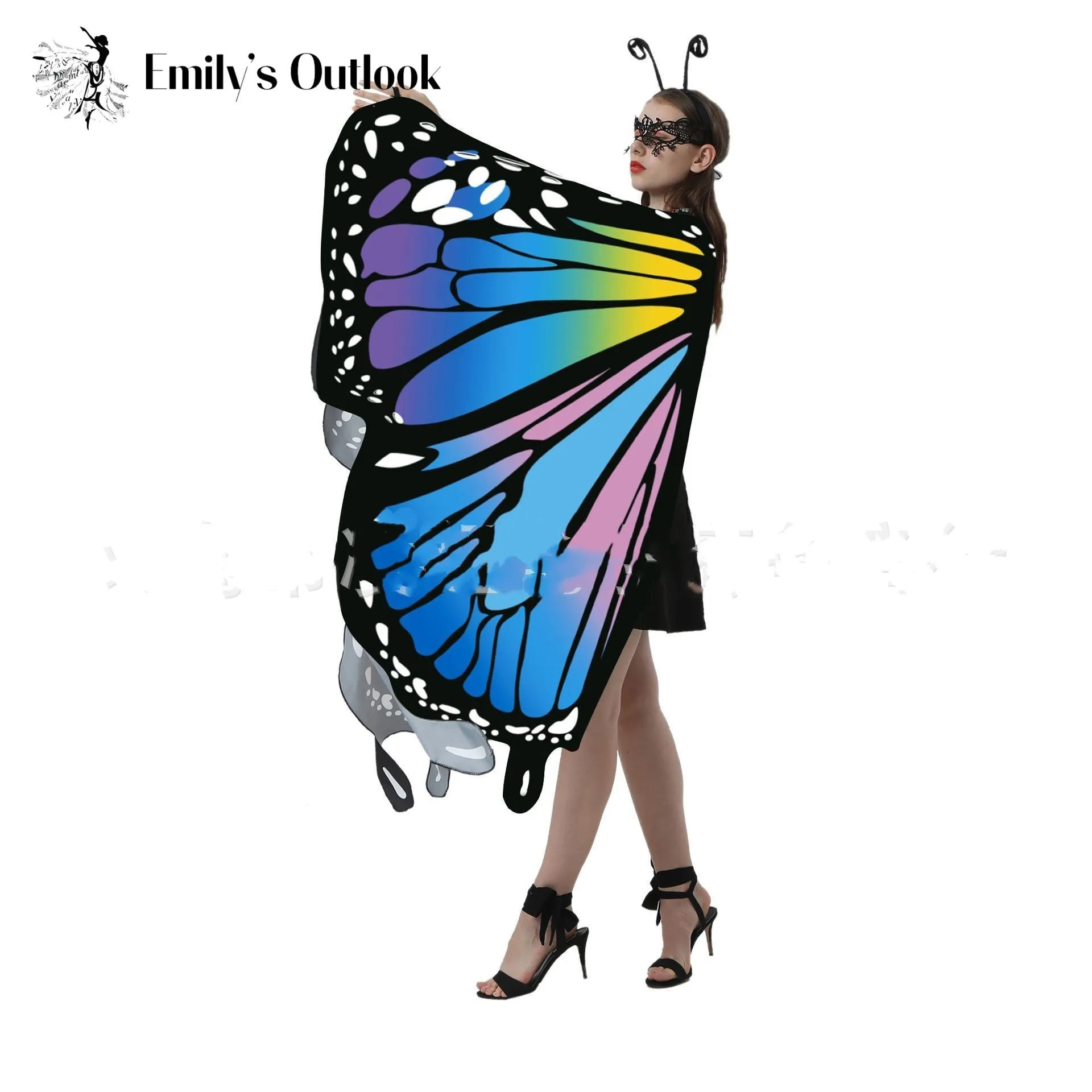 Butterfly Wings Shawl Halloween Costume Ladies Cape Lace Mask Antenna Headband Carnival Party Beach Costume Adults Event Rave