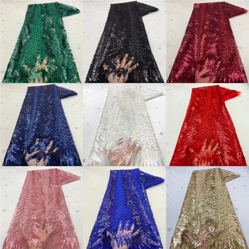 

New Arrival African Lace Fabric Glitters Sequin Net Lace French Lace Fabric Nigerian Lace Tulle Lace Sequins For Wedding