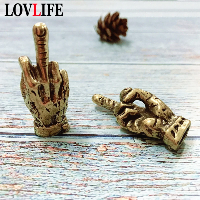 Brass Hand Middle Finger Up Keyrings Pendant Trinket Creative Copper DIY Keychains Charms Punk Men Car Key Chain Hanging Jewelry