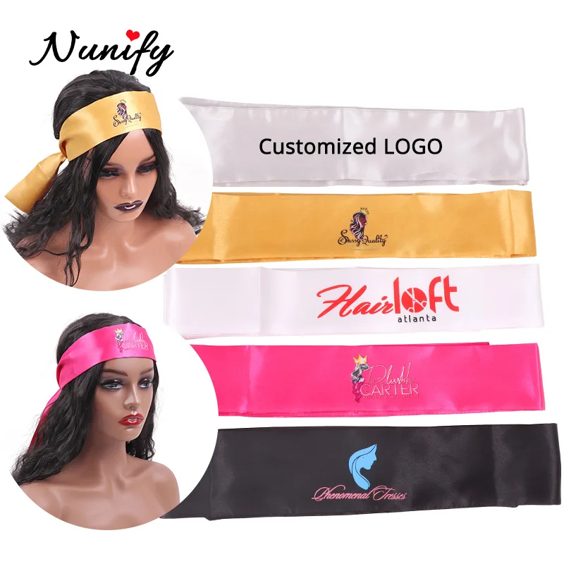 Nunify New Customize Logo Wig Band For Edges Fix Edge Wrap For Wigs Satin Hair Wrap Strip For Edges Silk Headband Belt 6*100Cm