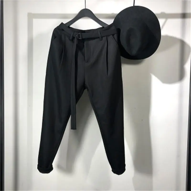 Winter original dark cloth fabric simple casual trousers harajuku fashion brand pure color optional bound leg pants fashion