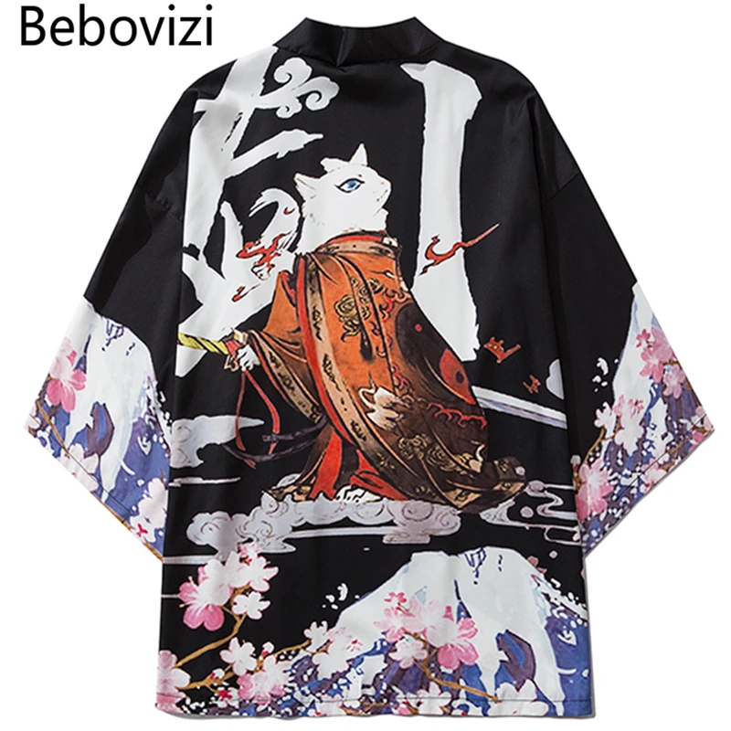 

Bebovizi 2020 Japanese Style Cat Kimono Streetwear Harajuku Men Women Cardigan Loose Yukata Robe Traditional Clothes