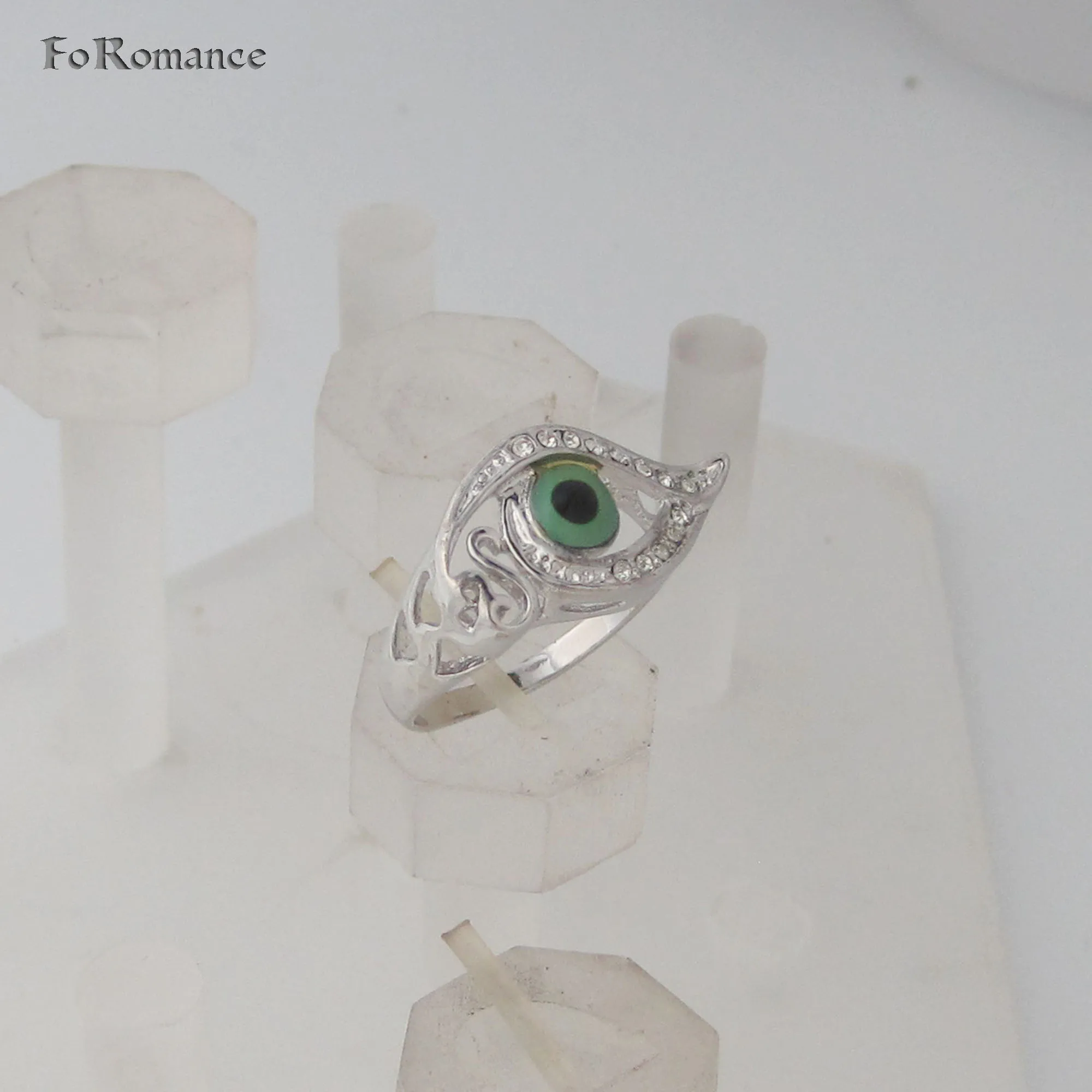 WHITE GOLD PLATED EYE EVIL EYE PROTECTION FROM EVIL THINGS ENAMEL RING WITH EYE DROP AVAILABLE SIZE SIZE 7 9