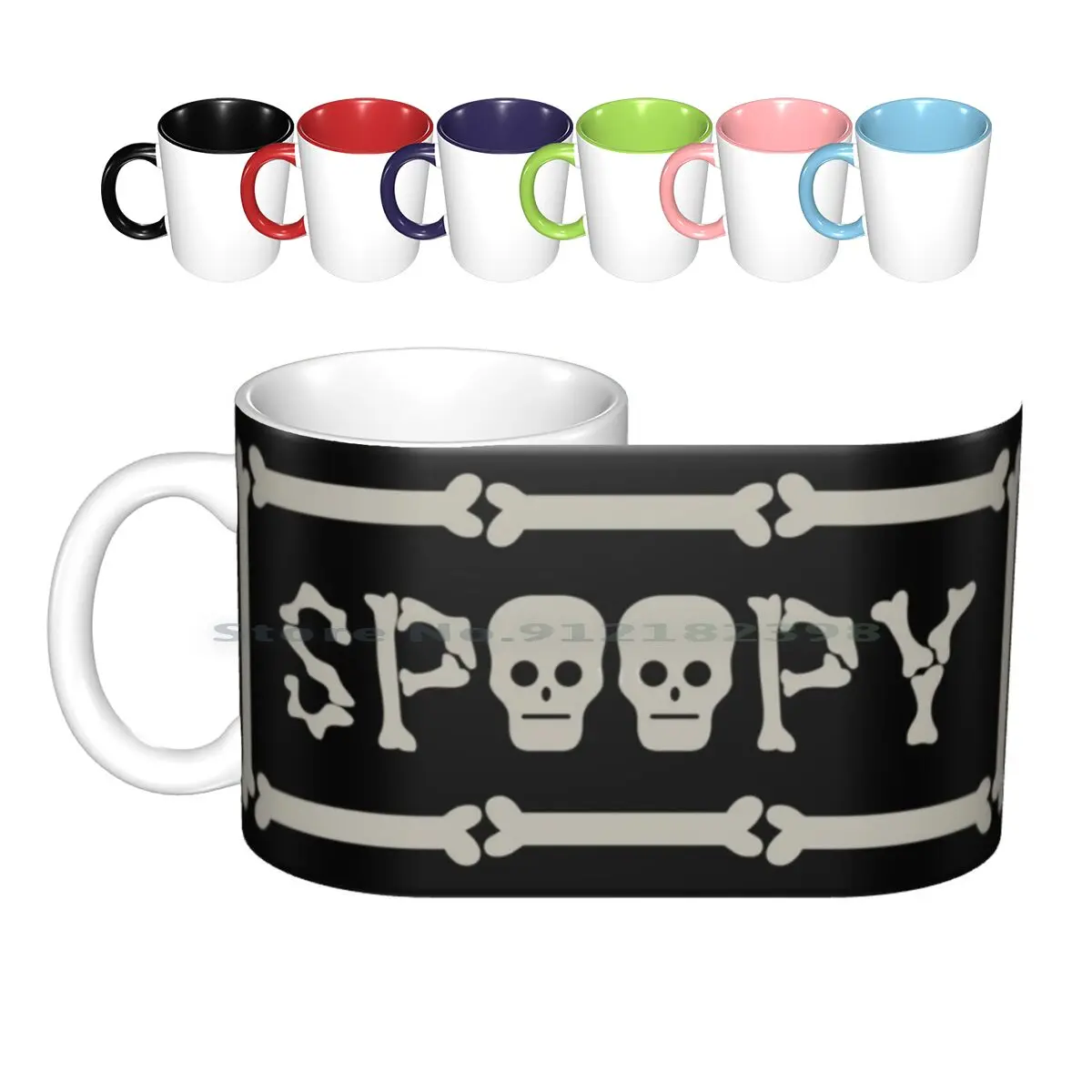 2 Spoopy Ceramic Mugs Coffee Cups Milk Tea Mug Spoopy Meme Halloween Spooky Skulls Bones Signs Bone Sign Skull Creative