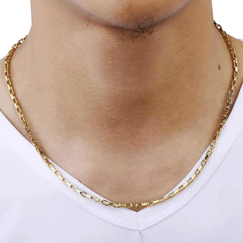 Fashion  3mm Mens Womens Necklace Chain Open Box Link Gold Color Necklace Wholesale Dropshipping Jewelry 18-24\