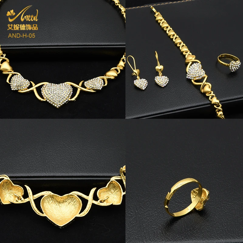 ANIID XOXO Women Gold Plated Jewelery Set Heart Necklace African Wedding Bangles Ethiopia Dubai Morocco Nigerian Luxury Bridal