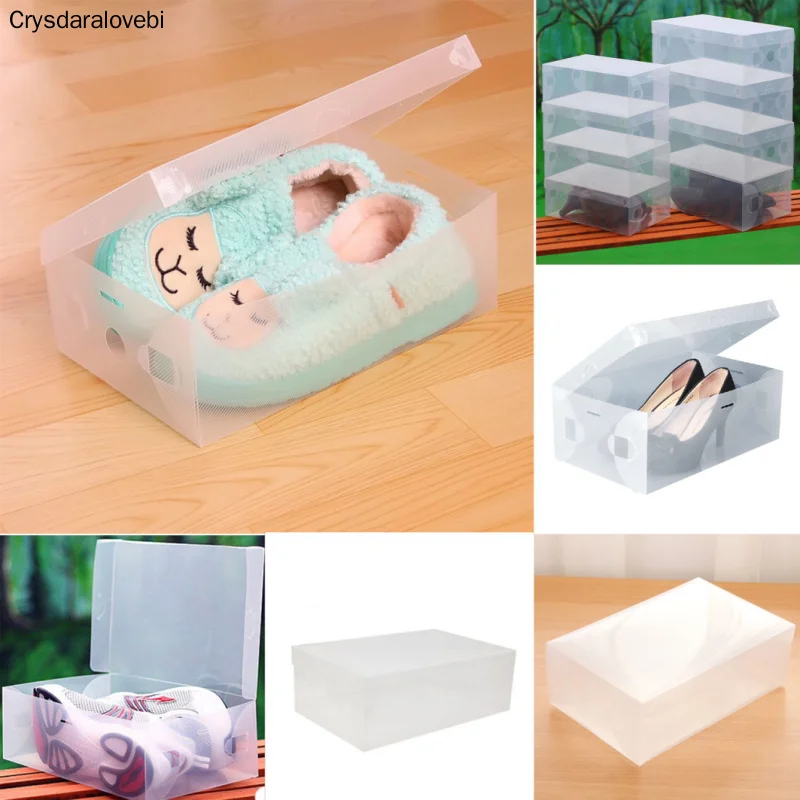 8pcs Plastic Transparent ShoeBox Home Shoe Boot Box Stackable Foldable Storage Organizer Container Multifunction