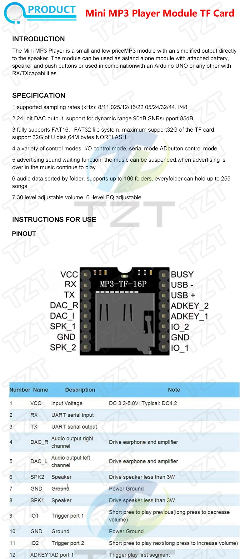 WTV020 GPD2846A Mini MP3 Player Modul TF Karte MP3 Sound Modul Sprach Modul Für Arduino GM Netzteil Modul – Detail 3