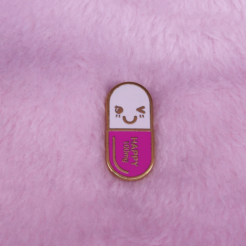 Kawaii pill pin with happy face great accessory for medical assistant student nurse pharmacist and doctor