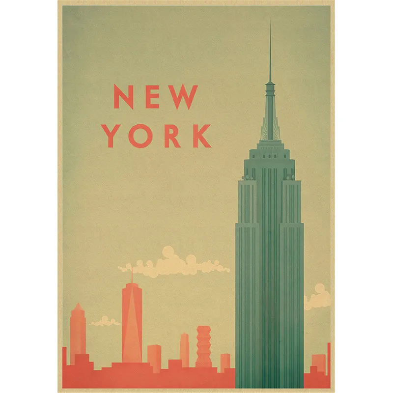 City Travel poster Landscape Illustration Landmark Posters Kraft Paper Paintings Wall Art Pictures for Living Room Decor