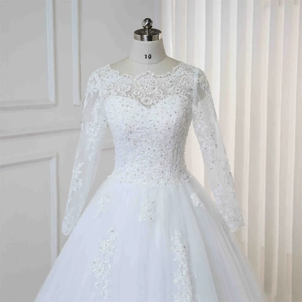 Maniche lunghe abito da ballo abiti da sposa Appliques di pizzo di lusso perline abiti da sposa abiti su misura abiti da Noiva