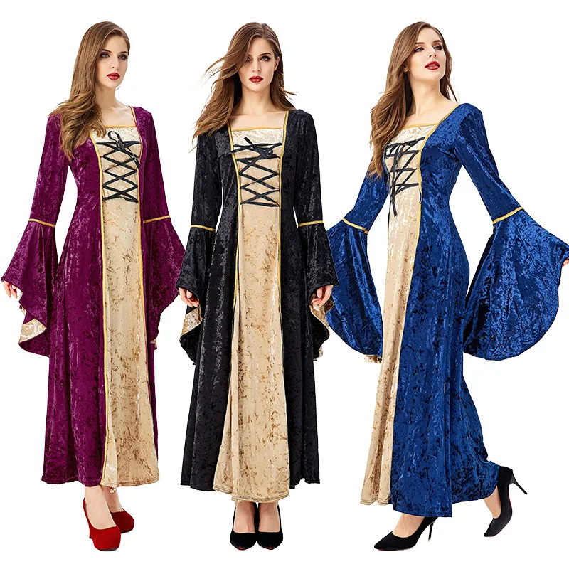 

Halloween European Medieval Vintage Court Elegant Victorian Queen Costume Purim Party Retro Royal Princess Vampire Cosplay Dress