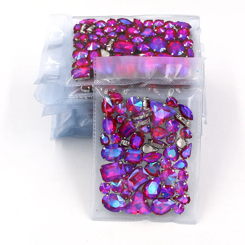 Best seller Wholesale 5 bags mixed shape sew on glass Red AB silver base rhinestones diy dress/Clothing accessories