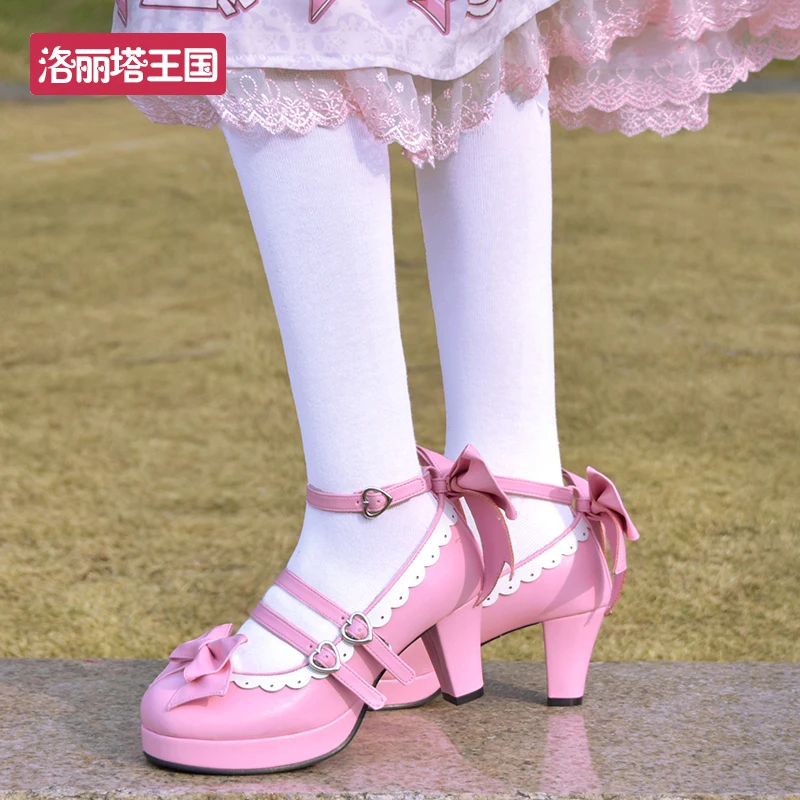 Nuove scarpe con tacco spesso Lolita Cos Lolita Bowknot pizzo testa tonda scarpe da principessa kawaii JK Uniform Lolita shoes