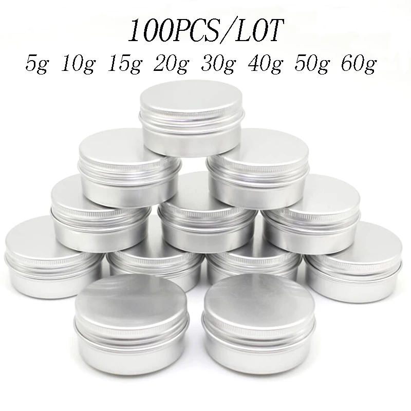 100PCS 5g 10g 15g 20g 30g 40g 50g 60g Aluminum Tin Jars Metal 50ml Empty Cosmetic Face Care Eye Cream Lip Balm Gloss Packaging