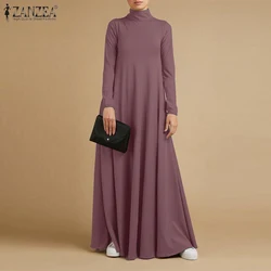 Autumn Turtleneck Long Sleeve Sundress Fashion Women Maxi Long Dress Baggy ZANZEA Elegant Solid Casual Vestido Kaftan Robe Femme