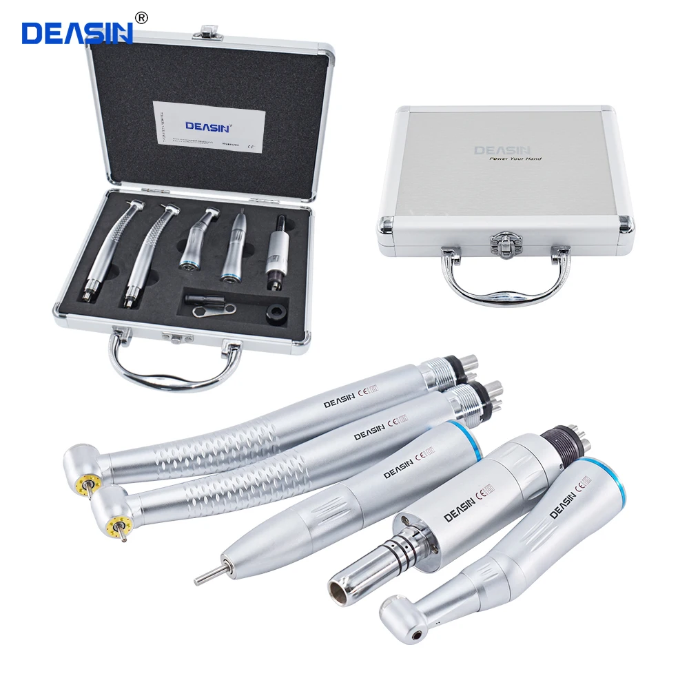 Dental High & Low Speed Handpiece Kit 2/4 Holes Push Button 5 LED lamp light High Speed and inner water channel low speed W*H