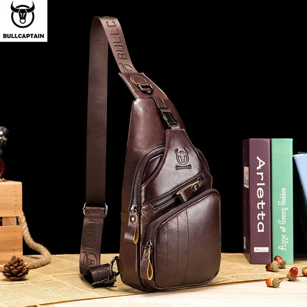 Bolsos cruzados de cuero para hombres, mochila informal para el pecho, bolso de hombro, mochilas de senderismo de viaje