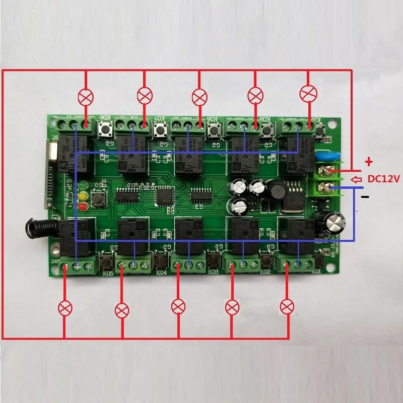 433MHZ DC12V 24V 10A 10 Channel RF Wireless Remote Control System Individual Learning Code Light / Lamp/Led band