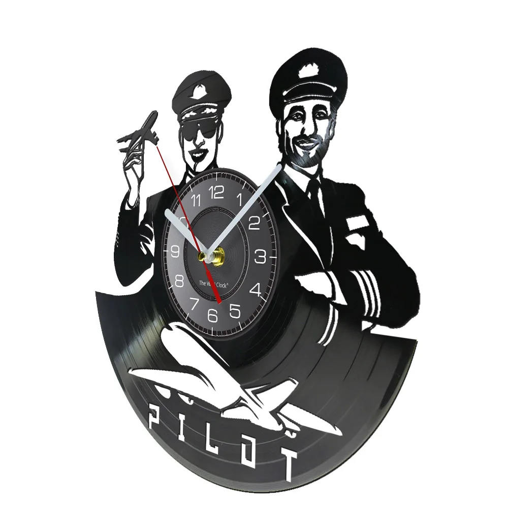 Aviator Flight Attendant Vinyl Record Wall Clock Airplane Pilot Home Decor Pioneer Artwork Vintage Longplay Cabin Crew Gift