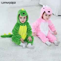 5 lat Baby Romper dinozaur Cartoon kostium zwierzęcy maluch Twins chłopiec zimowe ubrania dla dziewczynki flanelowy miękki kombinezon śliczny Kigurumis