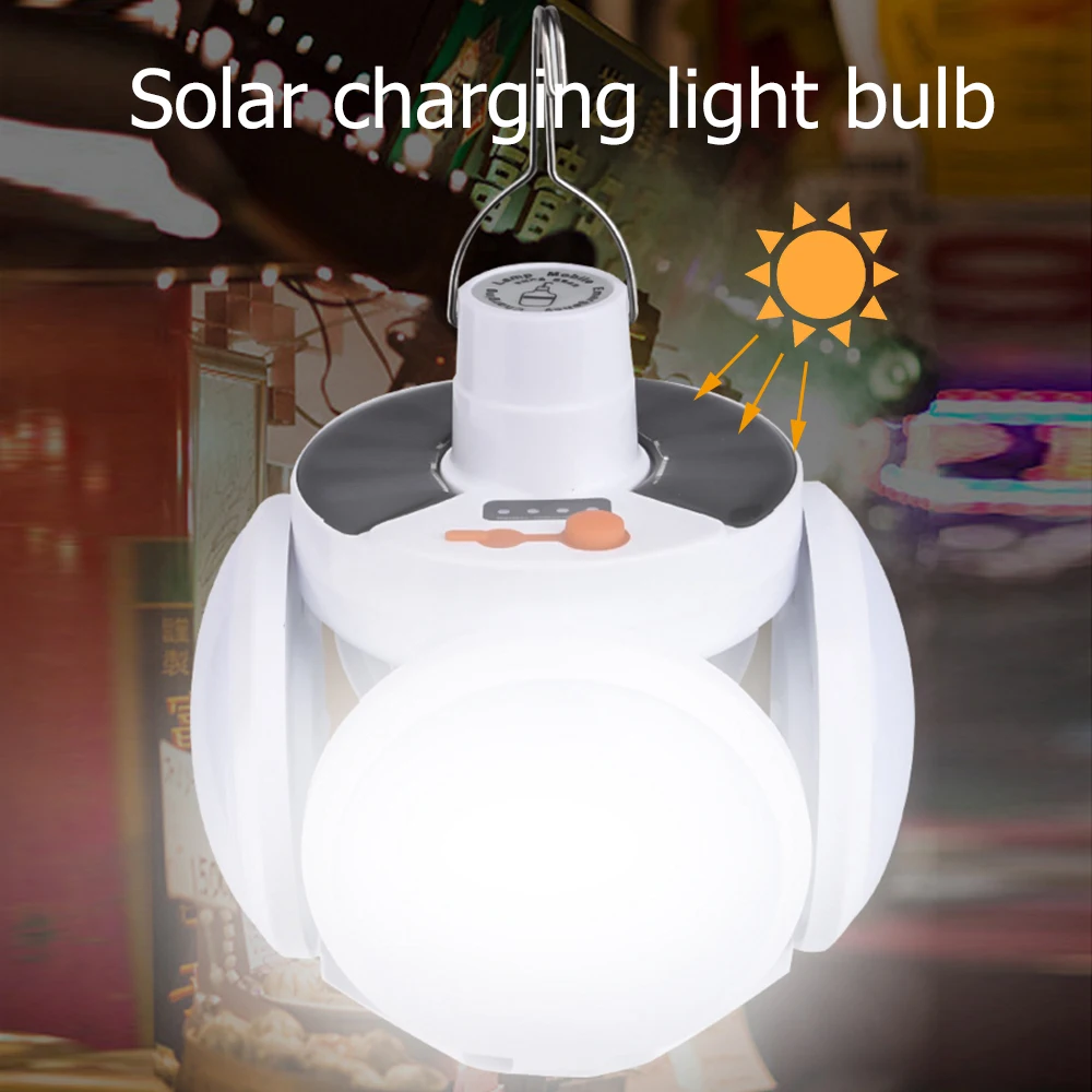 

LED Solar Light Football Shape UFO Lamp USB Rechargeable Portable Lantern Camping Light Folding Bulb Garage Light Night Lamp