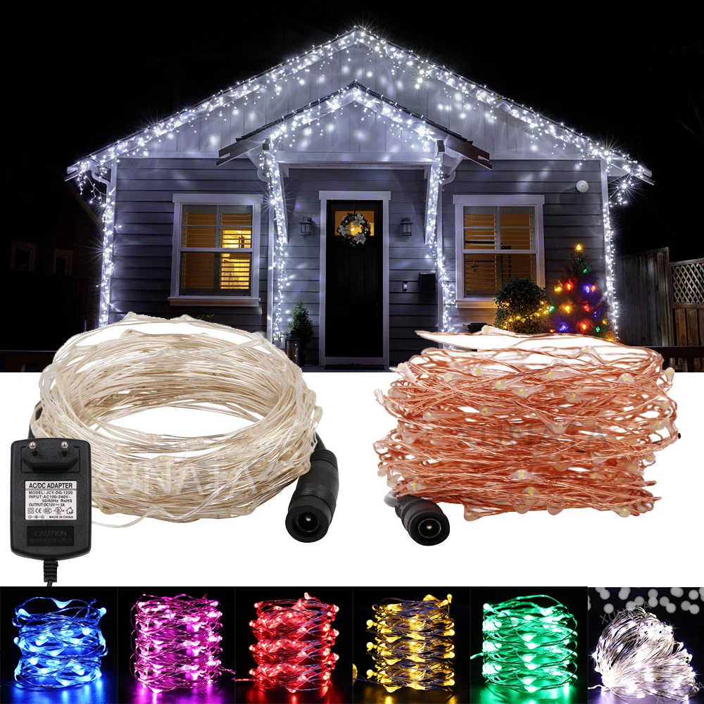 12V Fairy Light Party Wedding Holiday Decoration EU/US/AU/UK Switch Plug Silver Copper Wire Xmas Lamp Christmas Lights 10m 20m