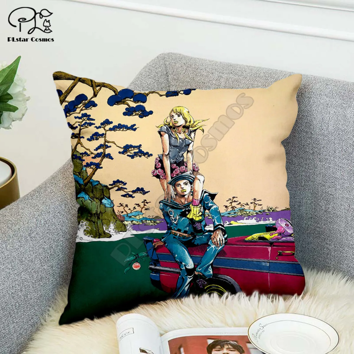 JoJo's Bizarre Adventure pattern 3D printed Polyester Decorative Pillowcases Throw Pillow Cover Square Zipper Pillow cases style