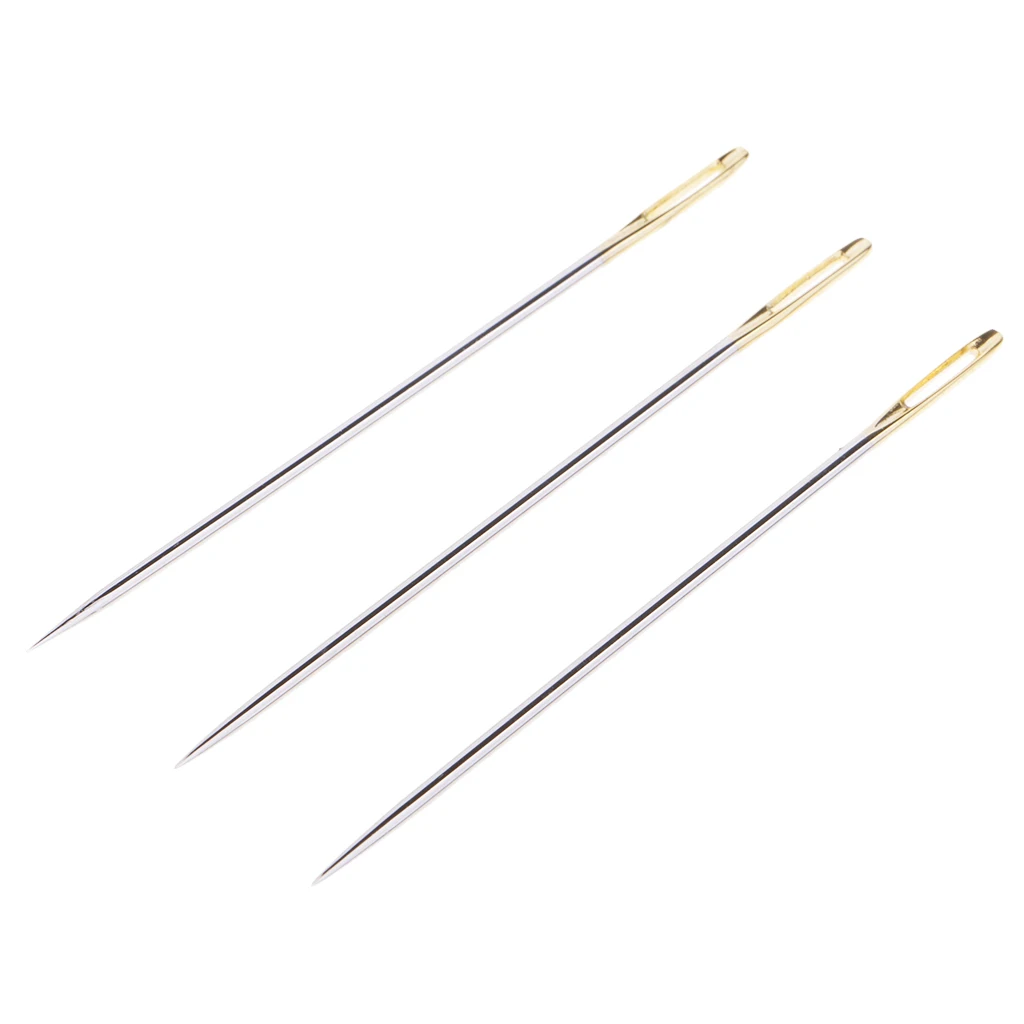 3 Pieces Extra Long Large Eye Stitching Needles, Steel, Embroidery & Darners Tool, Easy Thread Hand Sewing Needle